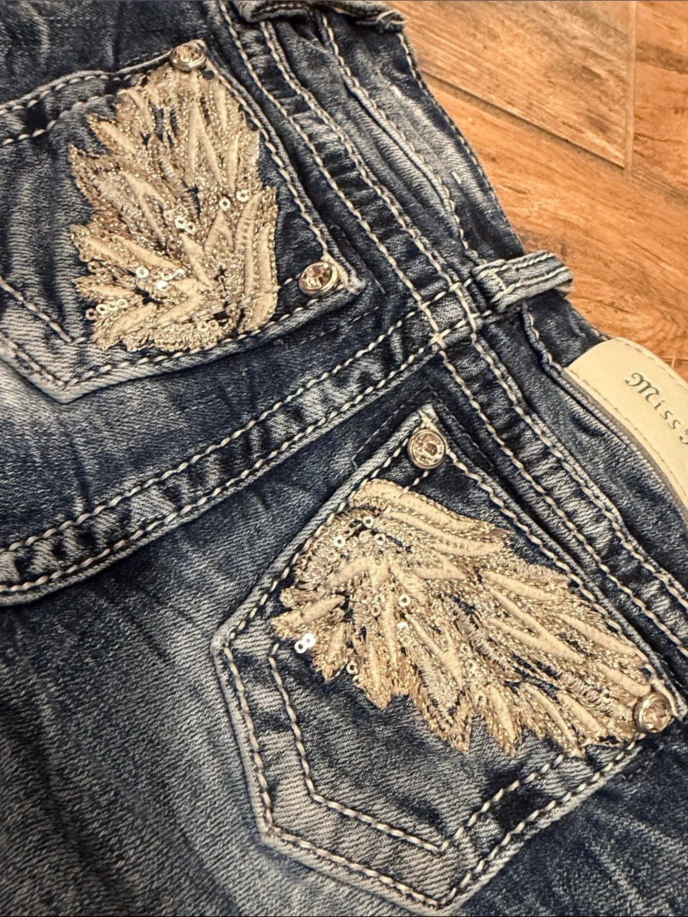 Miss Me Bootcut Jeans with Embroidered Wing Back Pockets - Blue
